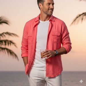 Tommy Bahama XL Country Club Beach Vacation Preppy Button Down Linen Blend Shirt